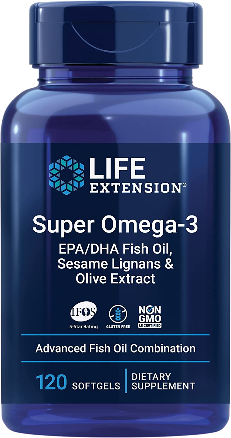 LIFE Extension Super Omega-3 EPA/DHA Fish Oil Sesame Lignans Olive Extract 120 sgels